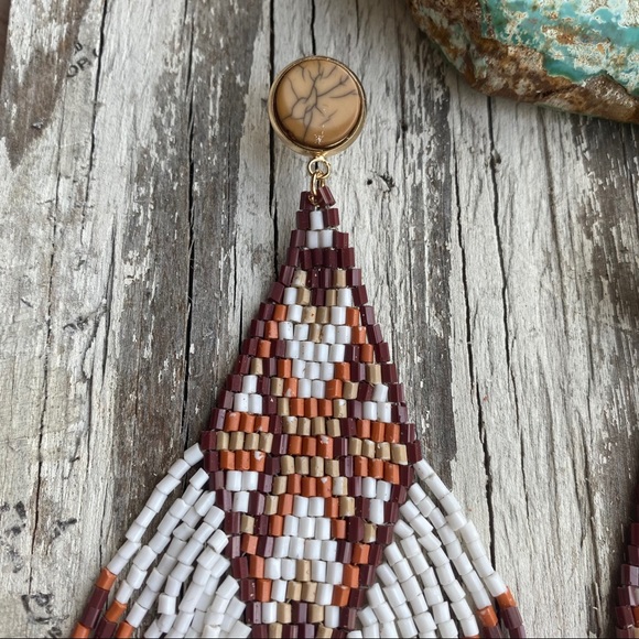 Free People Brown and White Beaded Earrings - Picture 5 of 6